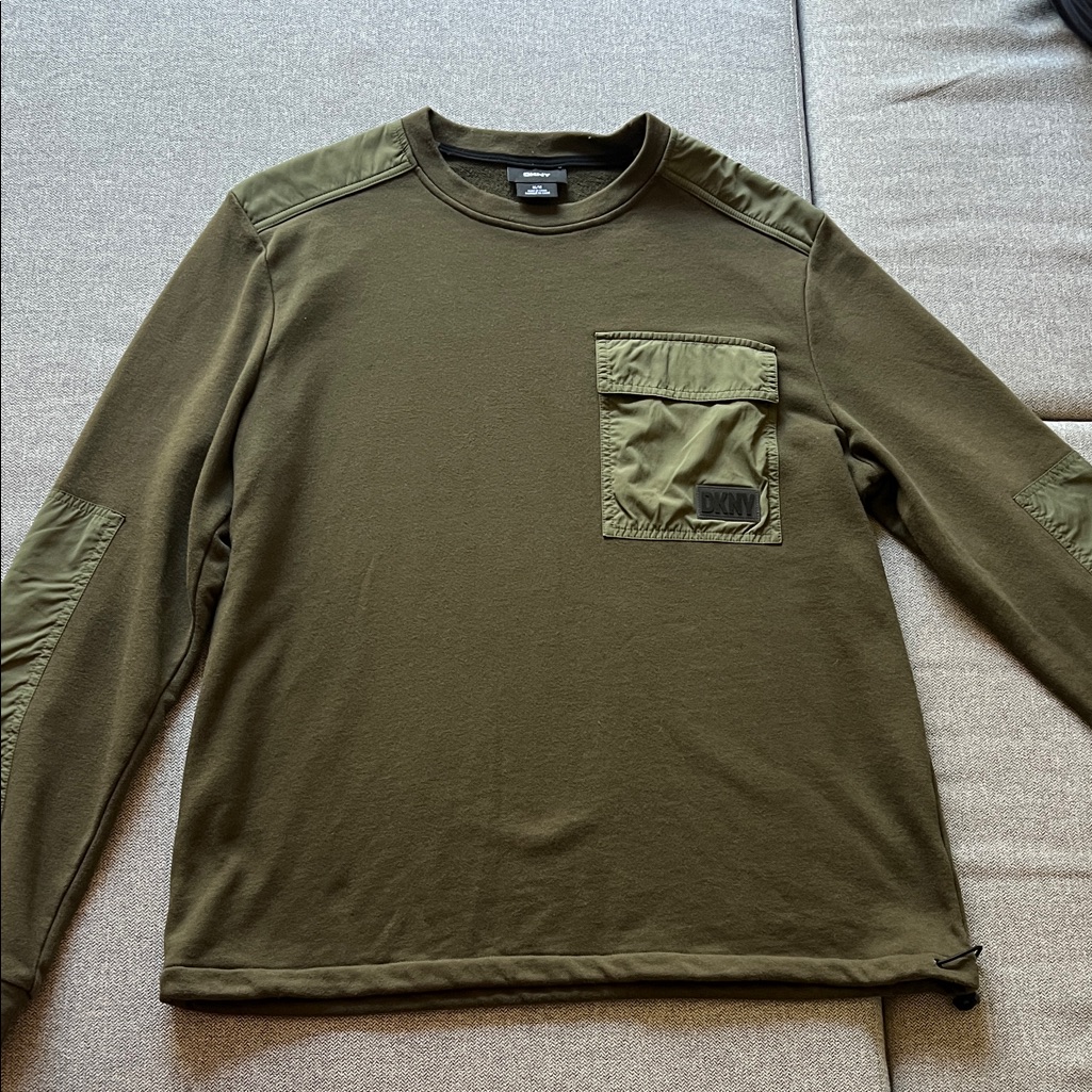 Dkny Khaki Long Sleeve Top With Pocket